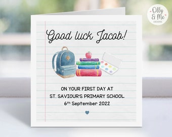 Personalised First Day of School Card | Good luck on Your First Day | Starting Reception/F2 Card | Boy's Keepsake