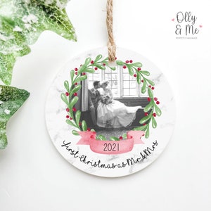 Personalised First Christmas as Mr & Mrs Photo Bauble Gift Keepsake | Xmas Tree Decoration Ornament Married Couple Present Photograph