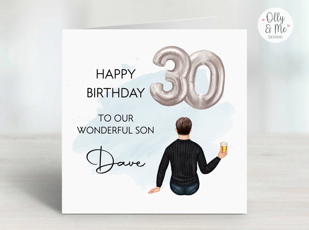 Personalised 30th Birthday Card to Son Men's Thirtieth Keepsake Card ...