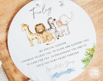 Personalised Godson Gift | Christening Keepsake Plaque | Godparent/Godchild Gift | Acrylic | Jungle/Safari
