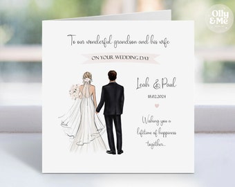 Personalised Grandson & Wife Wedding Day Card | Congratulations Keepsake | Mr and Mrs Just Married Card