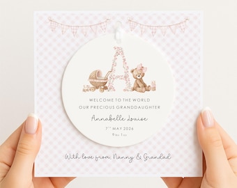 Personalised New Baby Greeting Card with Keepsake Gift | New Baby Girl Card for Granddaughter Niece | Welcome to the World Card | Teddy