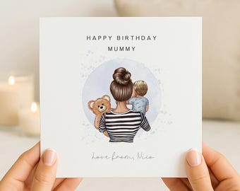 Personalised Birthday Card for Mummy/Mum | Keepsake from Son/Child/Little Boy/Baby | First Birthday as a Mummy | Choose Hair Colour