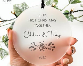 Personalised First Christmas Together Bauble | 1st Xmas as a Couple Keepsake/Decoration Sign/Plaque | Hanging Frosted Acrylic Ornament