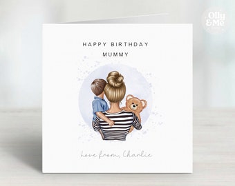 Personalised Birthday Card for Mummy/Mum | Keepsake from Son/Child/Little Boy/Baby | First Birthday as a Mummy | Choose Hair Colour