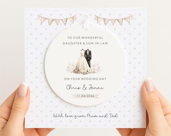 Personalised Daughter & Son-in-Law Wedding Day Card with Keepsake Gift | Congratulations Card for Daughter | Mr and Mrs Just Married Card