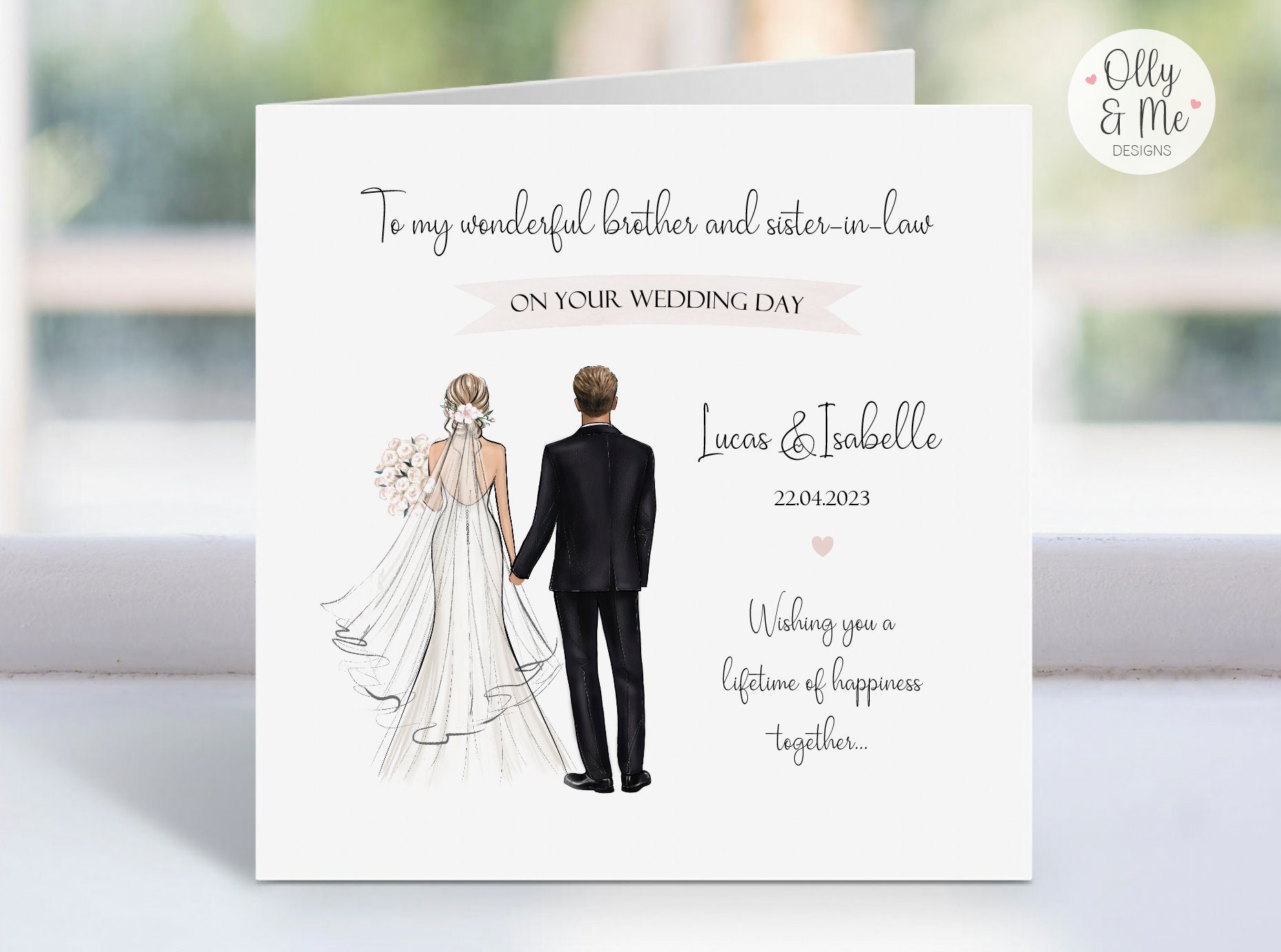 Personalised Brother Sister in Law Wedding Day Card Congratulations Keepsake Mr and Mrs Just Married Card