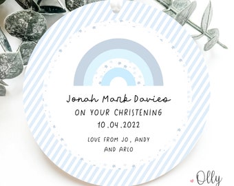 Personalised Christening/Baptism Gift | Keepsake Plaque/Sign/Ornament | Blue Stars Rainbow Design | Godson/Baby Boy Present | Acrylic