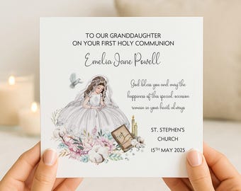 Personalised First Holy Communion Card | 1st Holy Communion Keepsake Card for Girl | Daughter Granddaughter Niece Goddaughter