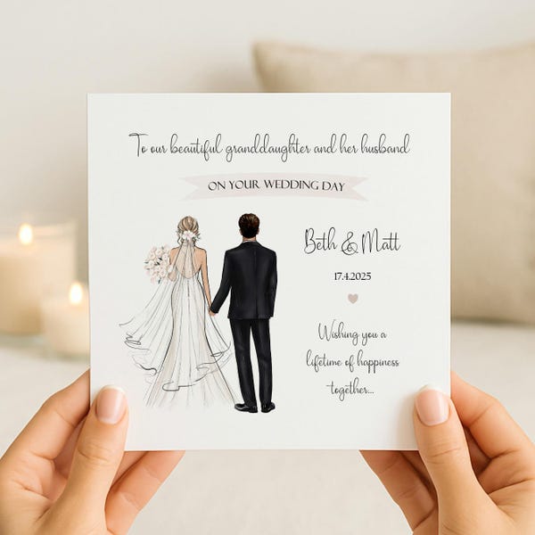 Personalised Granddaughter & Husband Wedding Day Card | Congratulations Keepsake | Mr and Mrs Just Married Card