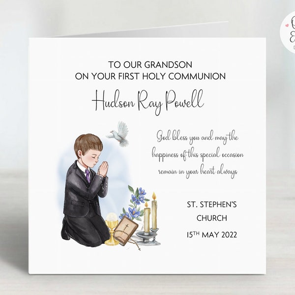 Personalised First Holy Communion Card | 1st Holy Communion Keepsake Card/Gift for Boy | Son/Grandson/Nephew/Godson