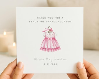Personalised New Granddaughter Card | Birth Congratulations New Baby Girl | Grandparents Keepsake Card | Welcome to the World | Pink