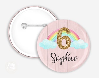 Personalised Birthday Badge | Rainbow Badge | ANY Name/Age | Party Badge for Girl/Boy | 3rd 4th 5th 6th 7th 8th 9th 10th Birthday Keepsake