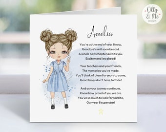 Personalised Year 6 Leavers Card |  Last Day of School | End of Primary/Junior School | Girl's Keepsake