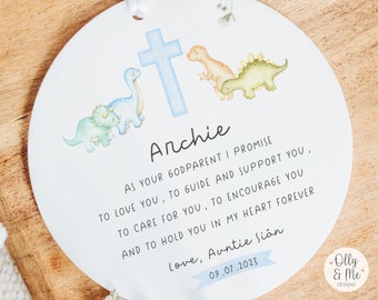 Personalised Godson Gift | Christening Keepsake Plaque | Godparent/Godchild Gift | Acrylic | Dino/Dinosaur