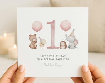 Personalised 1st Birthday Card | First Birthday Keepsake Card | Card for Daughter/Granddaughter/Goddaughter/Niece | Baby Girl Birthday Card
