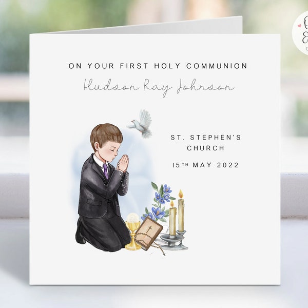 Personalised First Holy Communion Card | 1st Holy Communion Keepsake Card/Gift for Boy | Son/Grandson/Nephew/Godson