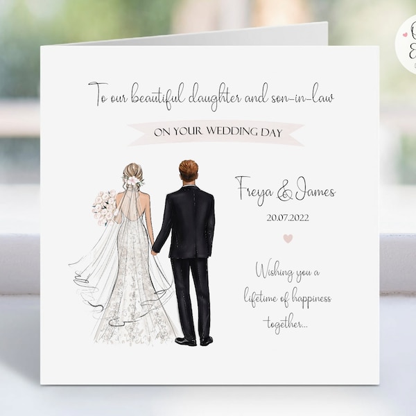 Personalised Daughter & Son-in-Law Wedding Day Card | Congratulations Keepsake | Mr and Mrs Just Married Card