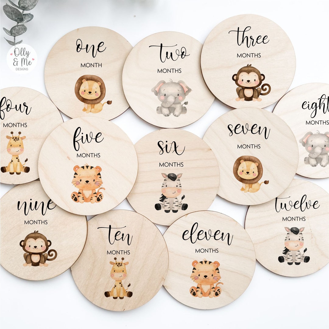 Wooden Baby Milestone Discs Set Jungle/safari Animals Baby Shower