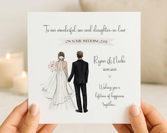 Personalised Son & Daughter-in-Law Wedding Day Card | Congratulations Keepsake | Mr and Mrs Just Married Card