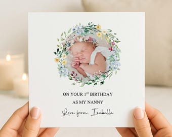 Personalised First Birthday as my Nanny Card | 1st Birthday as a Nanny Card | New Grandma Keepsake Card | ANY RELATION | Photo Card