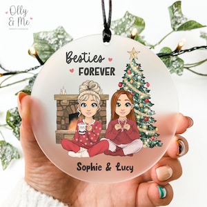 Personalised Besties Forever Christmas Bauble/Tree Decoration | Best Friend/Sister Gift | Xmas Ornament/Keepsake | CHOOSE HAIR & EYE Colour