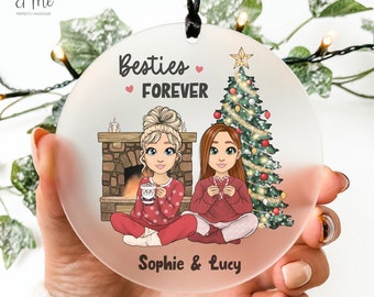Personalised Besties Forever Christmas Bauble/Tree Decoration | Best Friend/Sister Gift | Xmas Ornament/Keepsake | CHOOSE HAIR & EYE Colour