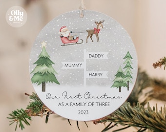 Personalised First Christmas as Family of Three Bauble/Tree Decoration | Xmas Ornament/Keepsake | Son/Daughter/Friend Gift