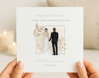 Personalised Son & Daughter-in-Law Wedding Day Card | Card for Son on Wedding Day Keepsake | Congratulations Mr and Mrs Just Married Card
