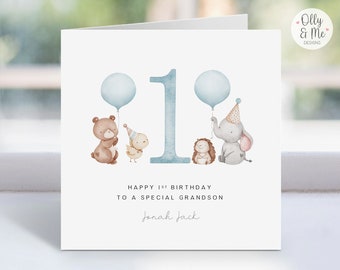 Personalised First Birthday Card | Son/Grandson/Godson/Nephew ANY AGE | Baby Boy 1st Birthday Keepsake Card | Blue