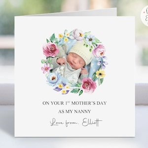 Personalised First Mother's Day as Nanny/Nanna/Grandma Floral Photo Card | New Baby | Mothers Day Gift | 1st Mothers Day Keepsake