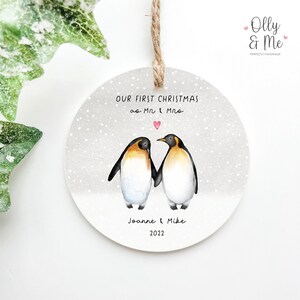 Personalised First Christmas as Mr & Mrs Bauble | 1st Xmas as a Married Couple Keepsake/Decoration | Hanging Acrylic Ornament | Penguins