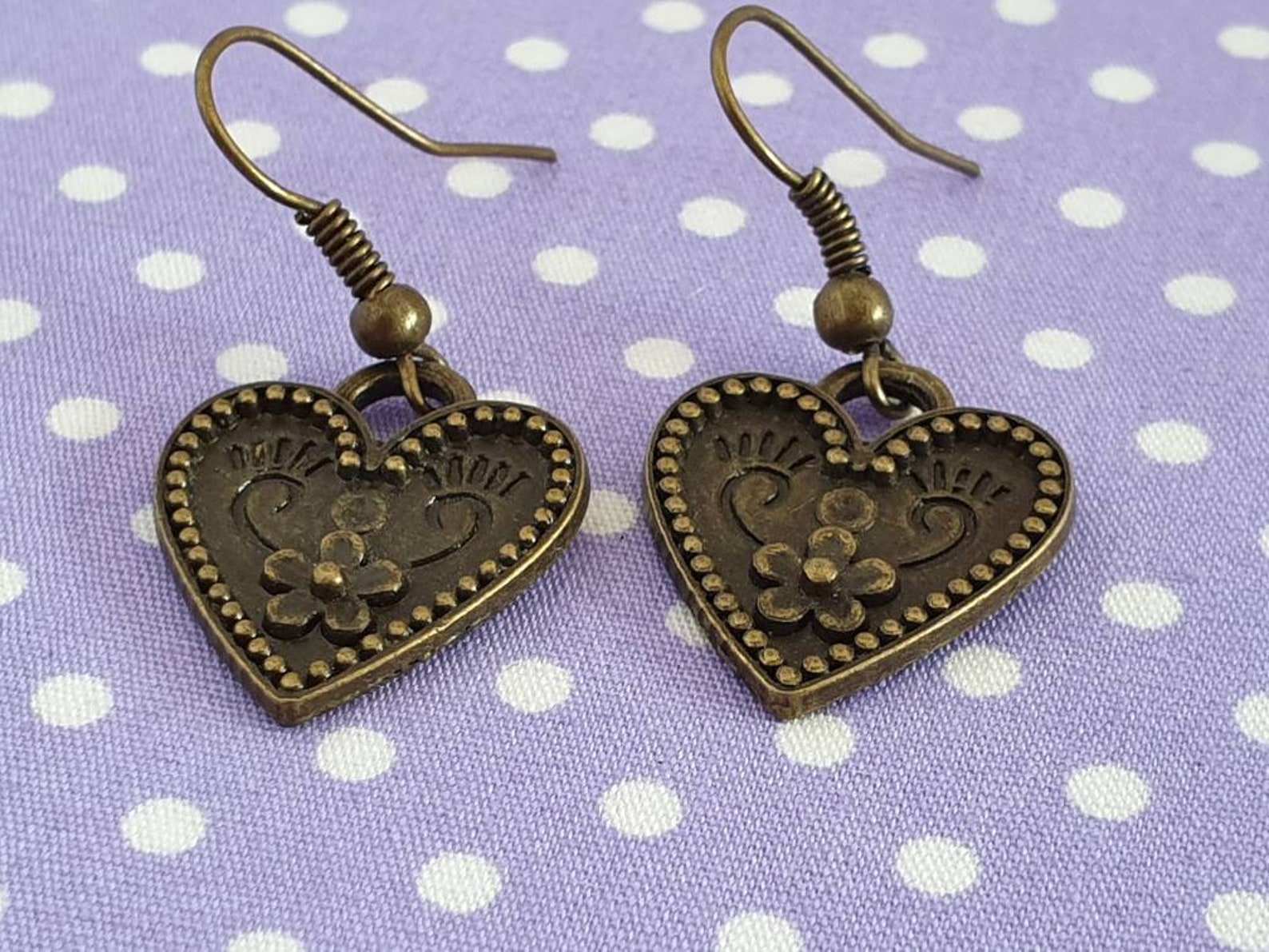 Antique Bronze Heart Earrings Etsy