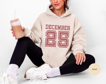 Felpa con cappuccio Gildan retrò del 25 dicembre: felpa natalizia vintage, taglia S - 5XL