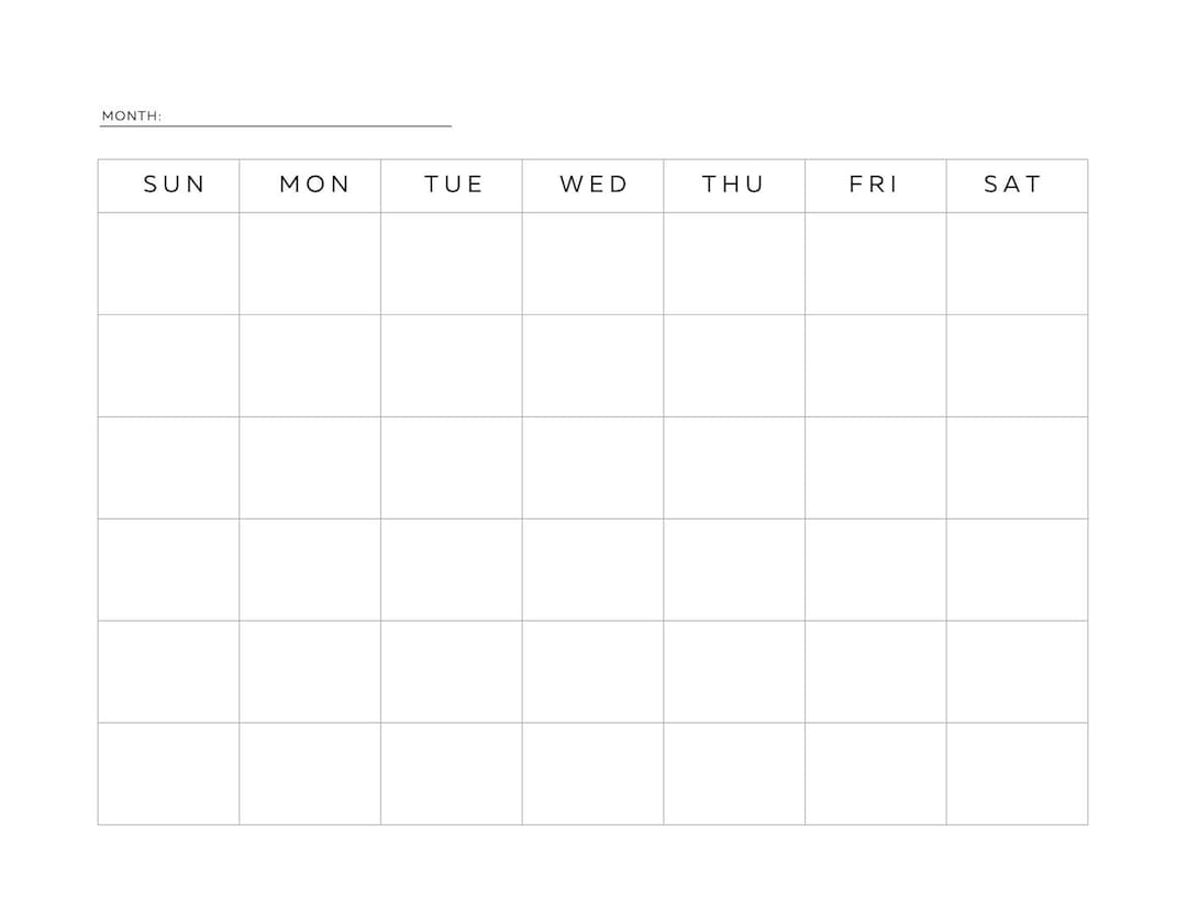 Blank Monthly Calendar, Printable, Sunday/monday Start - Etsy
