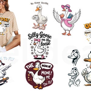 Silly Goose PNG Bundle Silly Goose on the Loose Sublimation Clipart Quotes Funny Stickers Dilly Dally Duck Goose Era Bookmark Bookish.