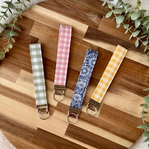 Wristlet Keychain - multiple patterns available | cute wristlet | lanyard keychain | pink blue green floral gingham