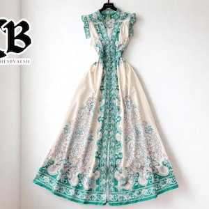 Bohemian Maxi Dress Women | Floral Print Lace Sleeve | Long Flowing Party Outfit | Elegant Spring Gown | Sash Button Detail Piece