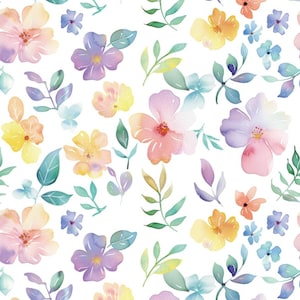Tela de algodón con estampado de flores silvestres de acuarela, hecha a mano, por media yarda