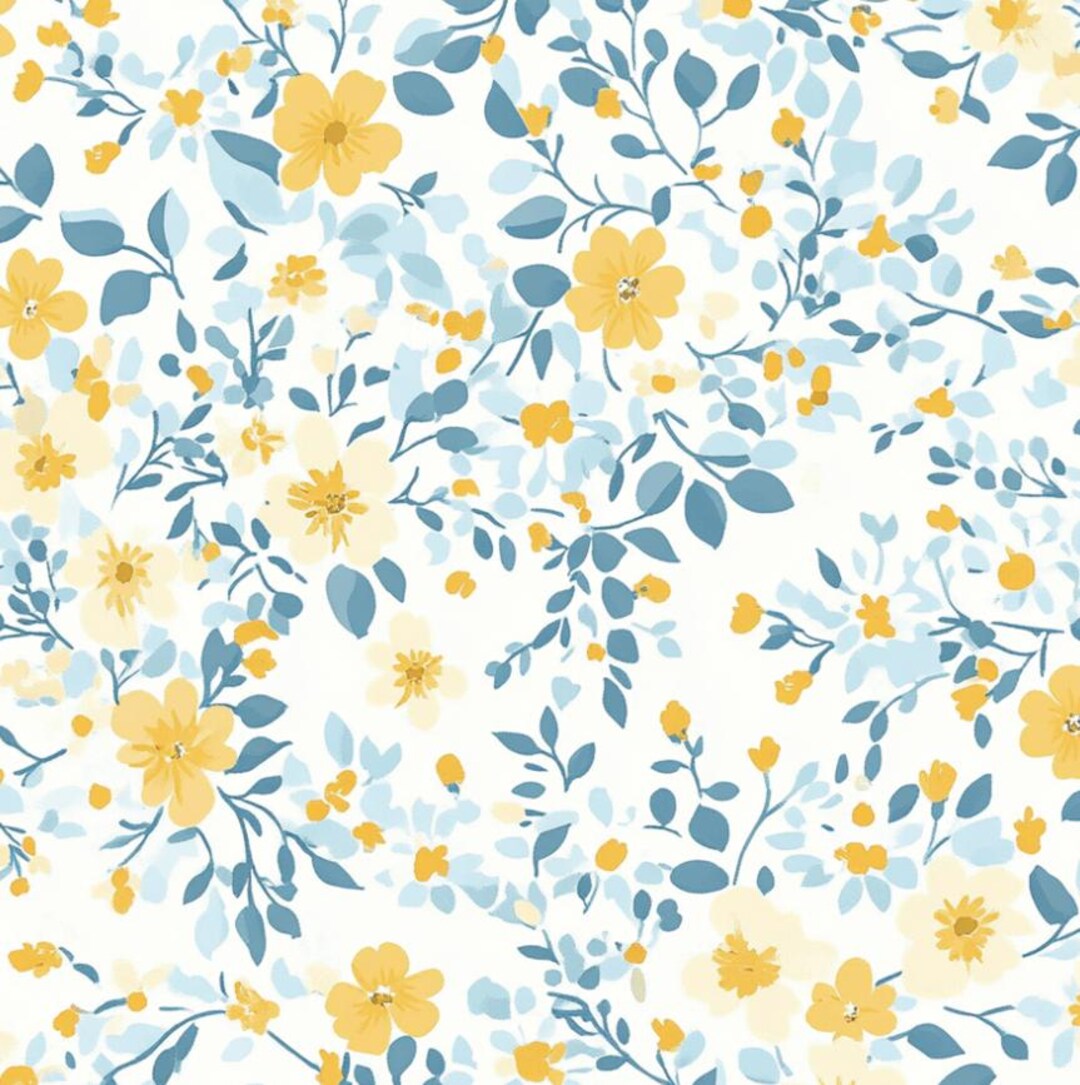 Fresh Yellow Floral Cotton Fabric Flower Pattern Fabric DIY Fabric by ...