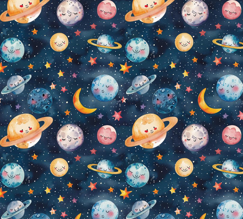 Cute Planet Baby Pattern -Universe Planet Pattern Cotton Fabric - By Half Yard