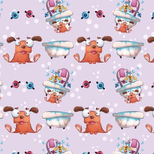 Funny Bathing Dog Cartoon Pattern Cotton Fabric DIY Fabric By Half Yard