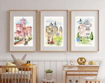 Watercolor Princess Castle Nursery Collage Fairytale Dream Whimsical Gallery Wall King And Queen Estate Set Of 5 Kids Bedroom Gallery Wall