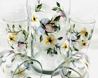 Beverage set, Spring flowers,hand painted, gift idea