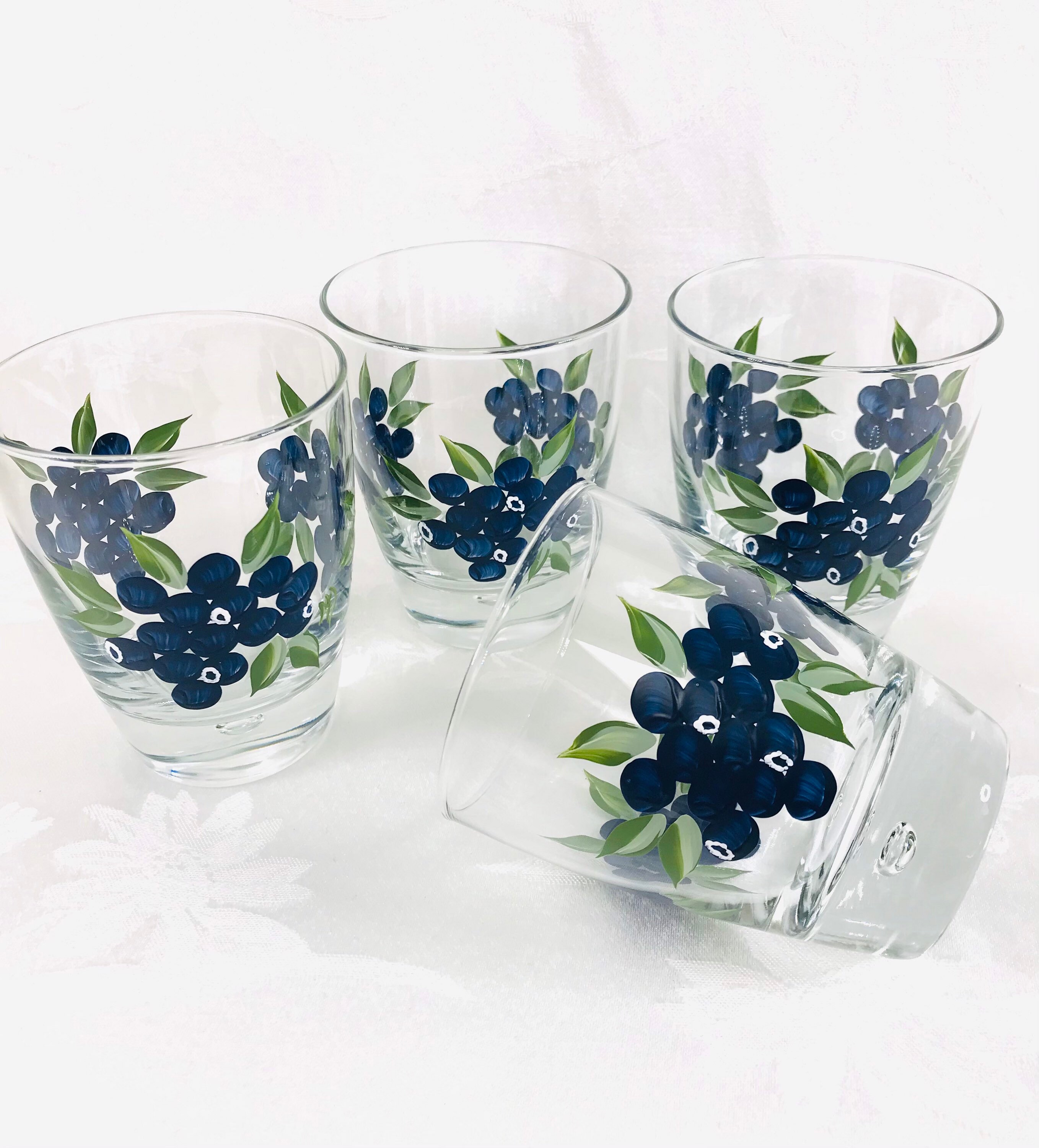 Juice glasses blueberry glasses painted blueberries Etsy
