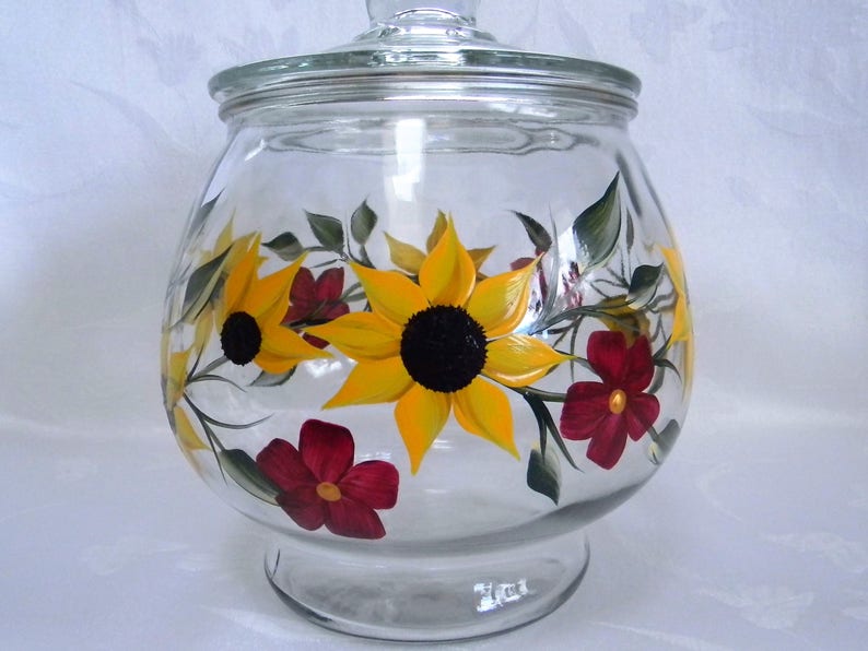 Large Cookie Jar Sunflower Cookie Jar Glass Cookie Jar With Etsy