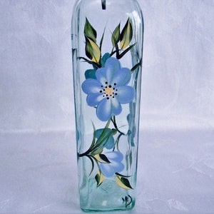 Oil bottle,blue flowers,hand painted,gift idea