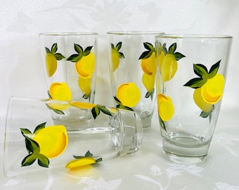 Glasses, beverage glasses, lemons, hand painted, gift idea