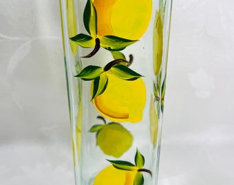 Bright Lemon & Leaf Oil Dispenser — Hand-Painted Kitchen Cruet, Mediterranean Citrus Decor