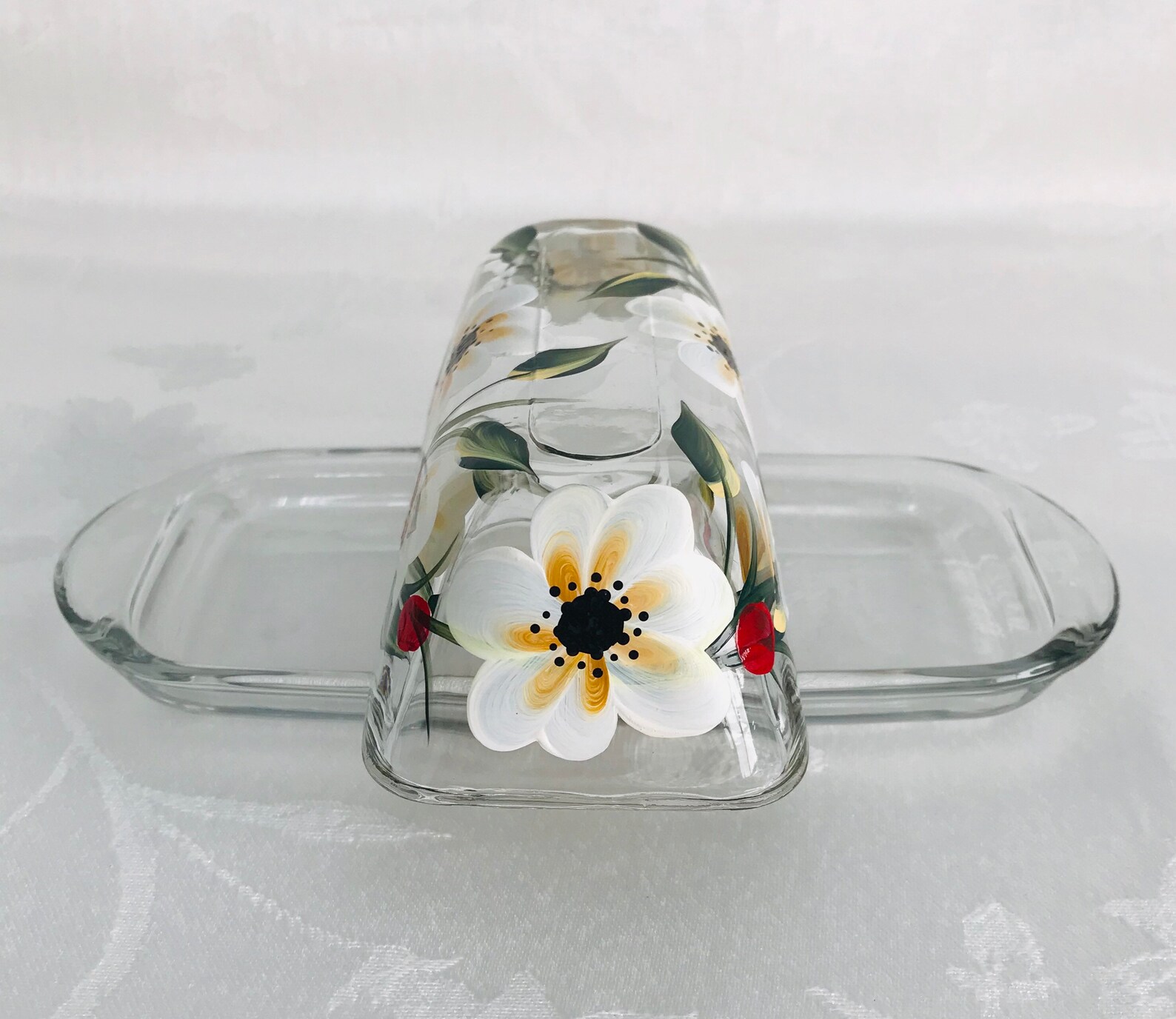 Butter dish butter dish with lid white flower butter dish Etsy